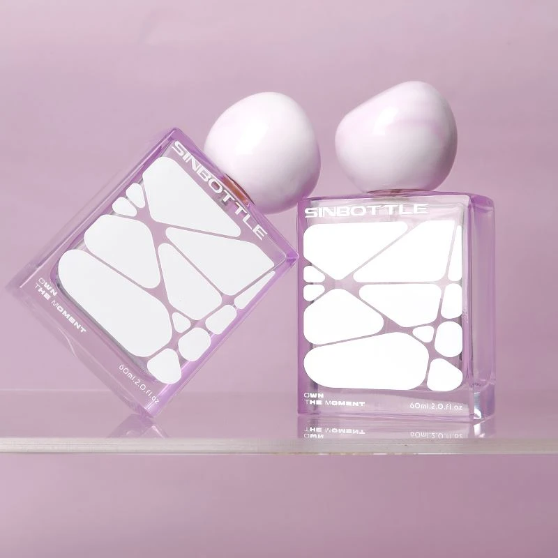 Custom Square 60ml Perfume Bottle With Mist Sprayer Marble-Effect Cap & Color Logo Printing